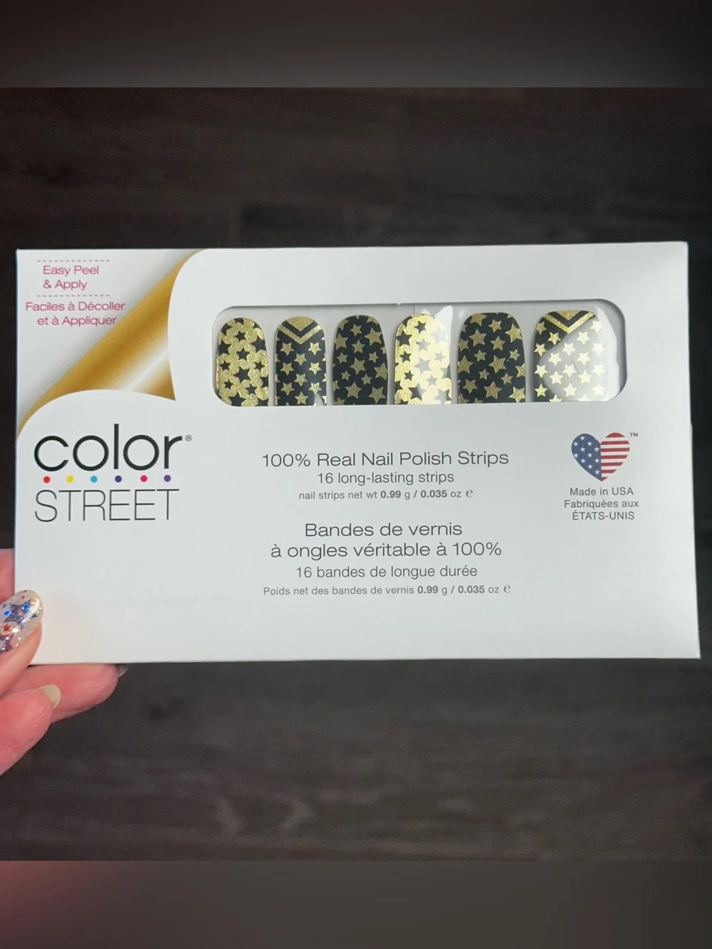 Color Street Salute To You 100% Pure Nail Polish *RETIRED* Black Gold Stars
